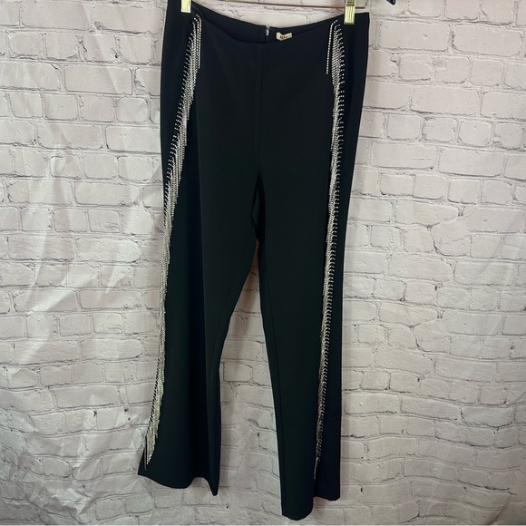 NWT reba Elegant Black Pants with Silver rhinestone fringe Accents boho western - Picture 1 of 14